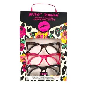 Betsey Johnson Women's Pink and Leopard 3 Pair Set Reading Glasses